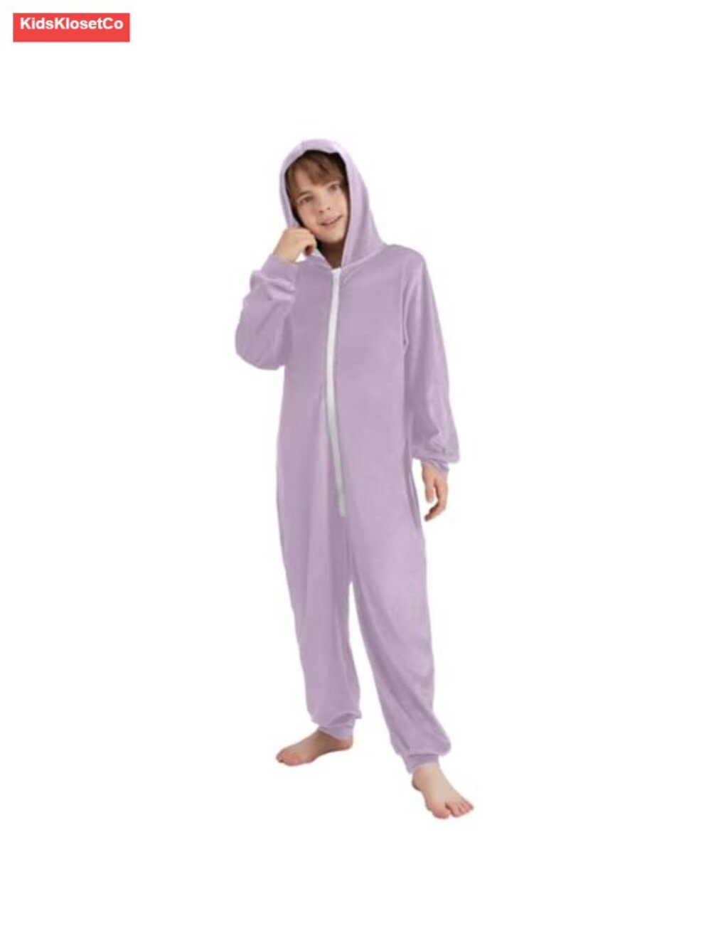 Kids Flannel Onesie Pajamas Hooded Zip Up Lounge Jumpsuit with Pockets